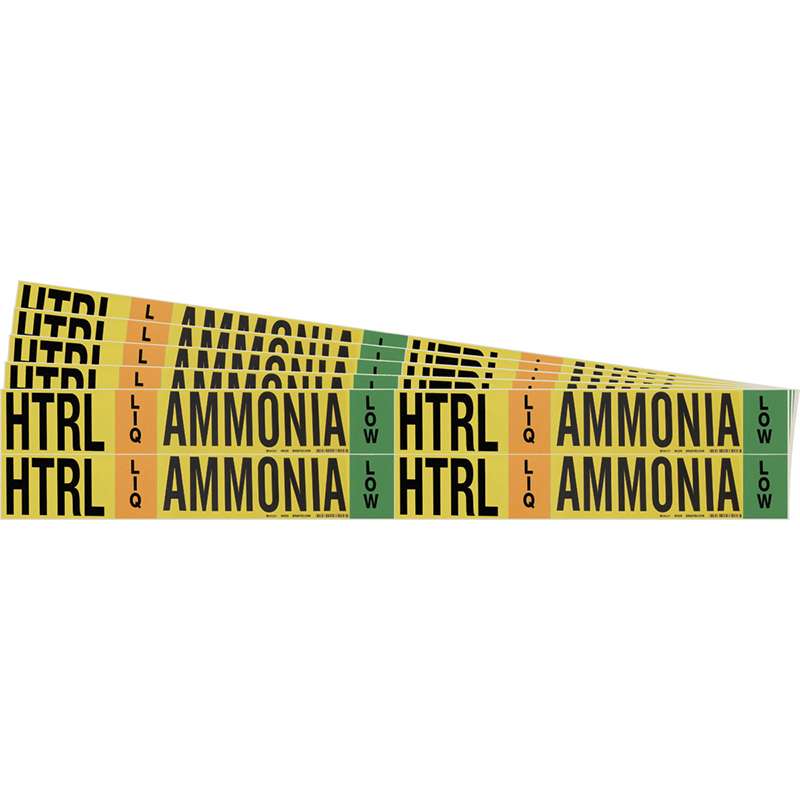 AMMONIA HTRL LIQ LOW Pipe Marker Style 4 BK, GN, OR on YL 4 per Card, 5 PK